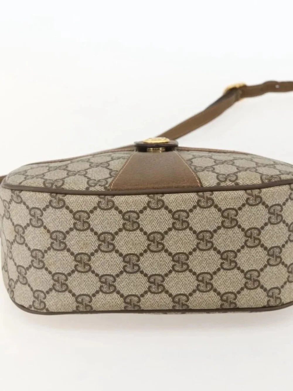 GUCCI GG Supreme Web Sherry Line Shoulder Bag PVC Beige Gold Auth 175956